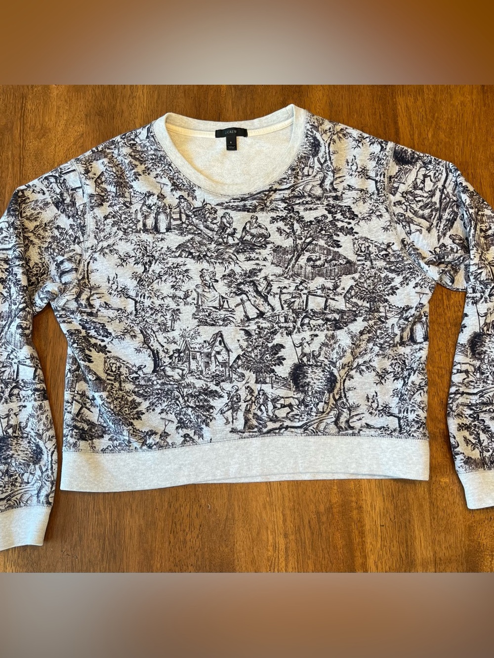 J.Crew Toile Print Cropped Cotton Sweatshirt Size Small - Picture 2 of 6